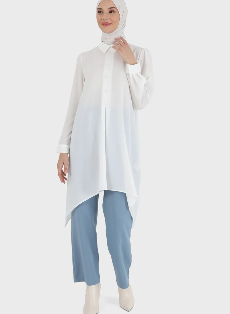 Tavin by Modanisa Asymmetrical Hem Button Detail Tunic