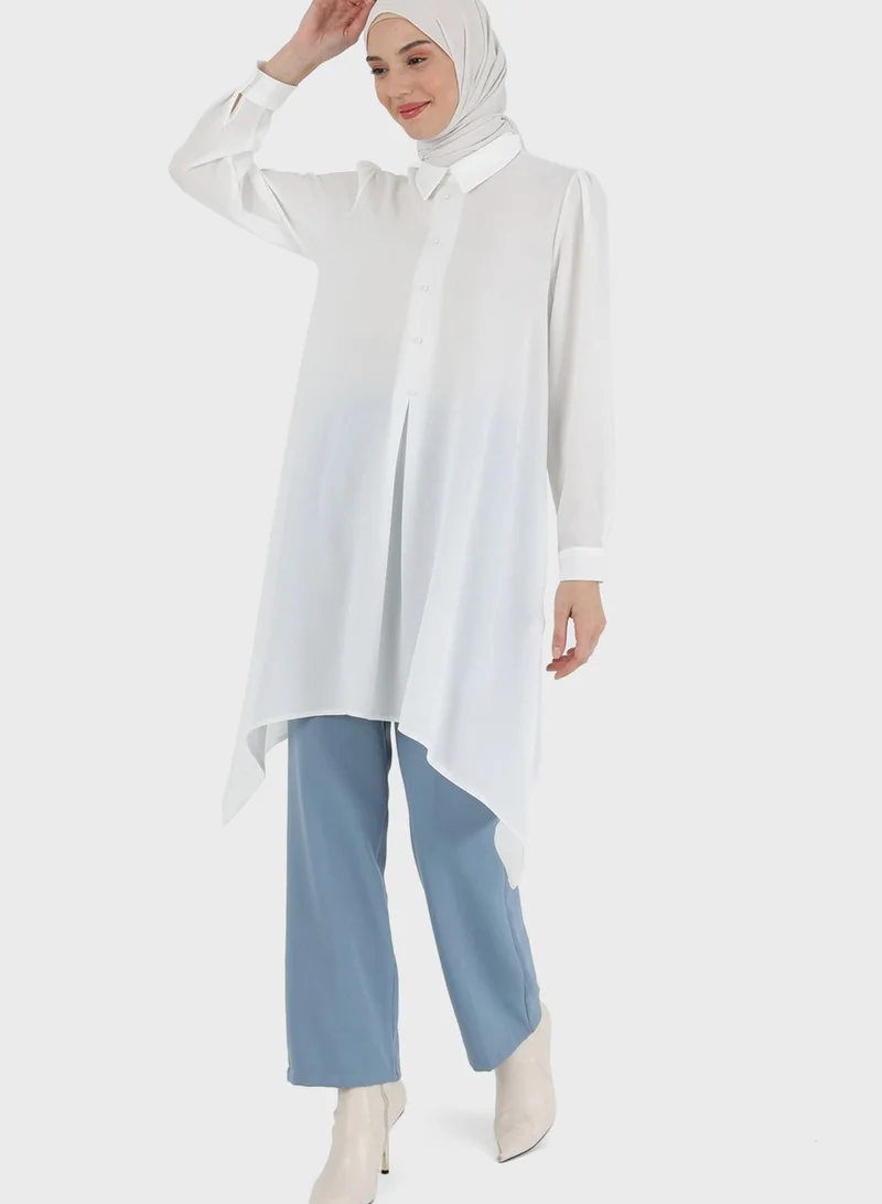 Tavin by Modanisa Asymmetrical Hem Button Detail Tunic