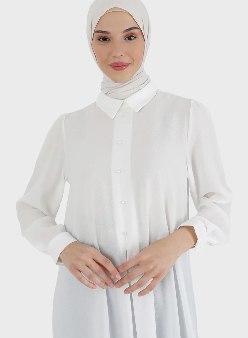 Tavin by Modanisa Asymmetrical Hem Button Detail Tunic