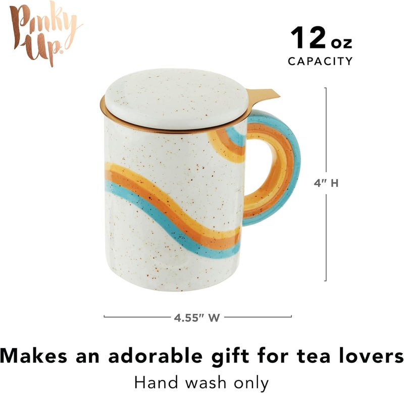 Pinky Up Everlee Tea Infuser Mug - Ceramic Mug with Tea Infuser and Lid for Loose Leaf - Rainbow and Gold Set of 1 - Image 3