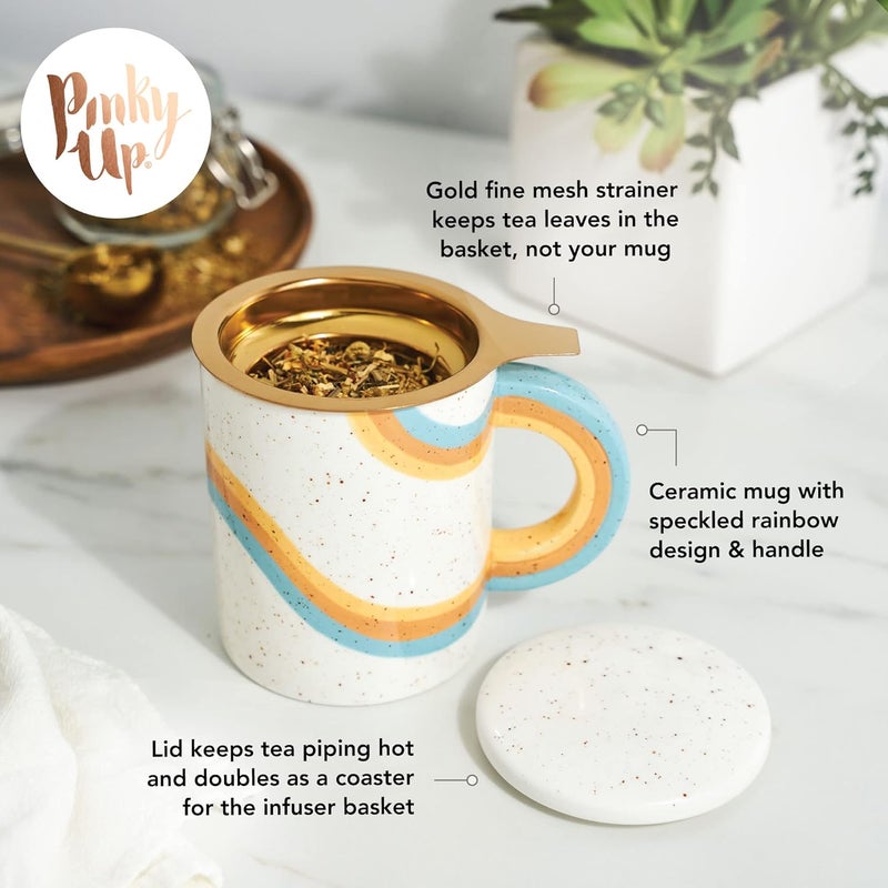 Pinky Up Everlee Tea Infuser Mug - Ceramic Mug with Tea Infuser and Lid for Loose Leaf - Rainbow and Gold Set of 1 - Image 4