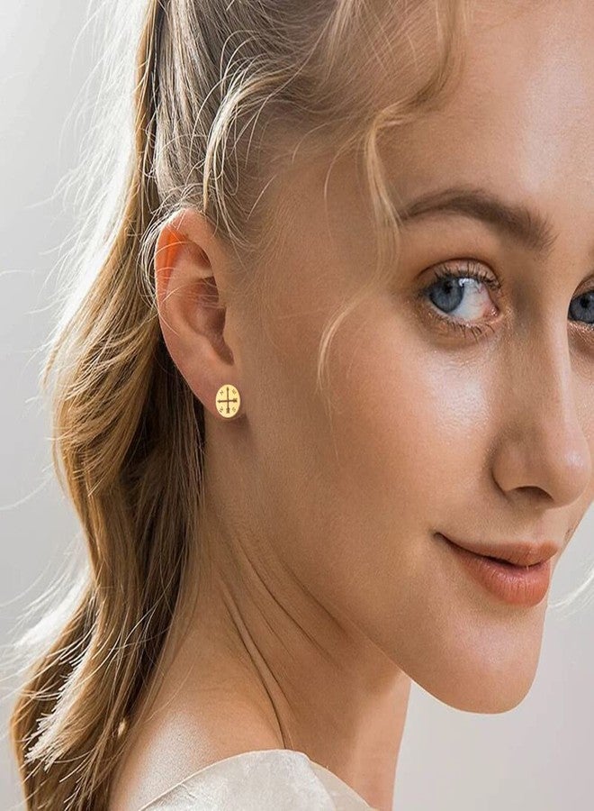 Izpack Minimalist Compass Disc Stud Earrings Stainless Steel Nautical Sailor Wanderers Cartilage Tragus Tiny Small Studs Earring Fashion Jewelry Gifts for Women Men (Gold) - Image 2