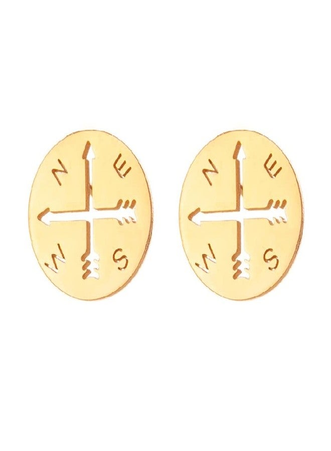 Izpack Minimalist Compass Disc Stud Earrings Stainless Steel Nautical Sailor Wanderers Cartilage Tragus Tiny Small Studs Earring Fashion Jewelry Gifts for Women Men (Gold) - Image 1