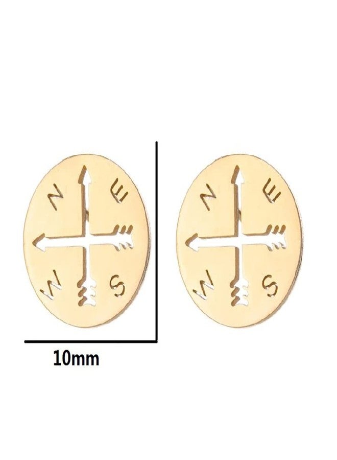 Izpack Minimalist Compass Disc Stud Earrings Stainless Steel Nautical Sailor Wanderers Cartilage Tragus Tiny Small Studs Earring Fashion Jewelry Gifts for Women Men (Gold) - Image 3