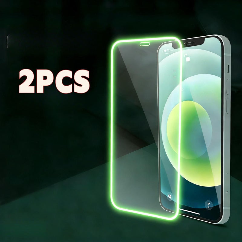 2 قطع زجاج مقسى أخضر متوهج في الظلام عالي الدقة لجهاز iPhone 15 Plus بصلابة 9H - Image 2