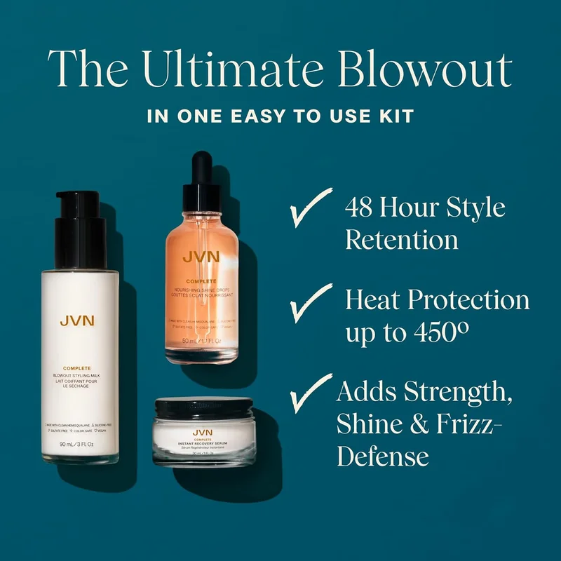 JVN JVN Bring The Heat Hair Care Set - 3 Piece Blowout Styling, Shine Enhancing, Frizz Control Kit for All Hair Types