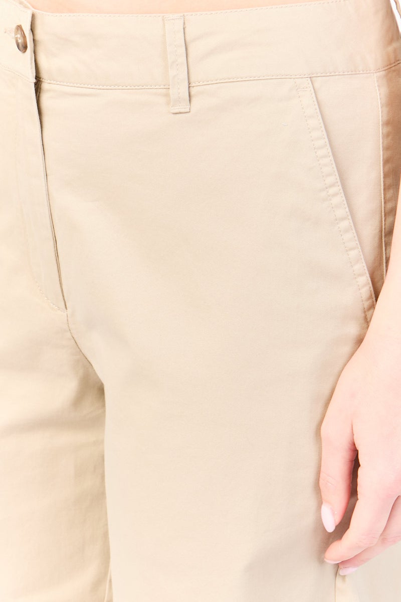 GANT Women Regular Fit Solid Chino Shorts, Beige - Image 3