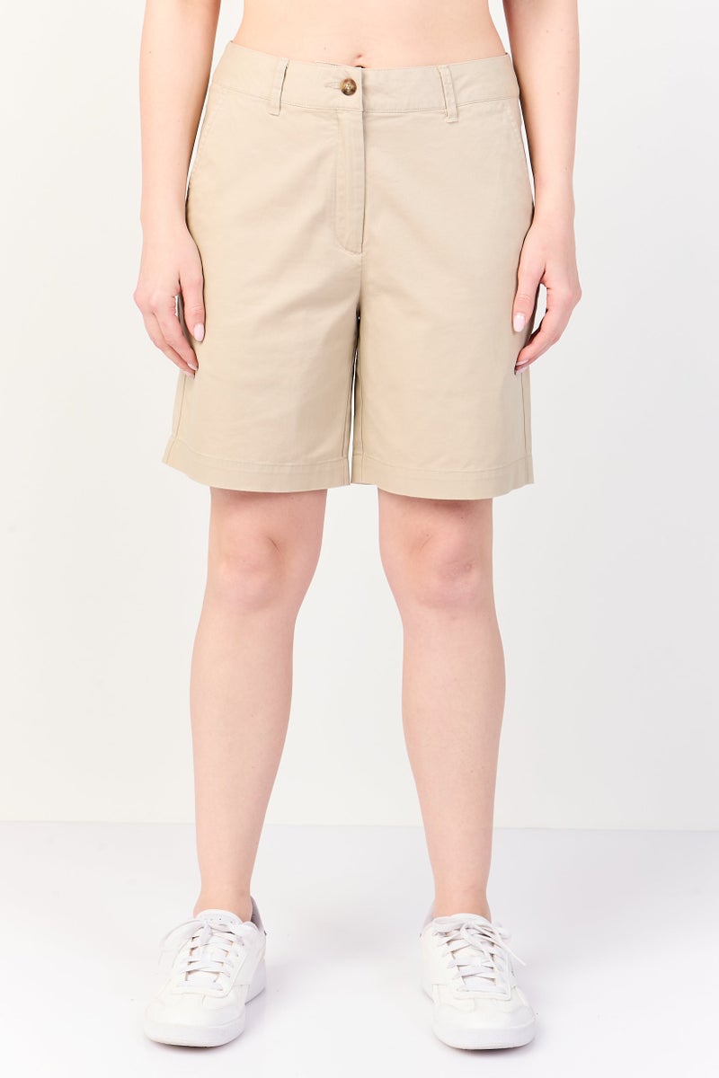 GANT Women Regular Fit Solid Chino Shorts, Beige - Image 1