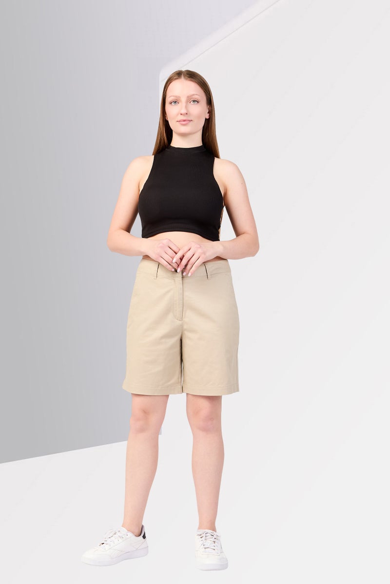 GANT Women Regular Fit Solid Chino Shorts, Beige - Image 2