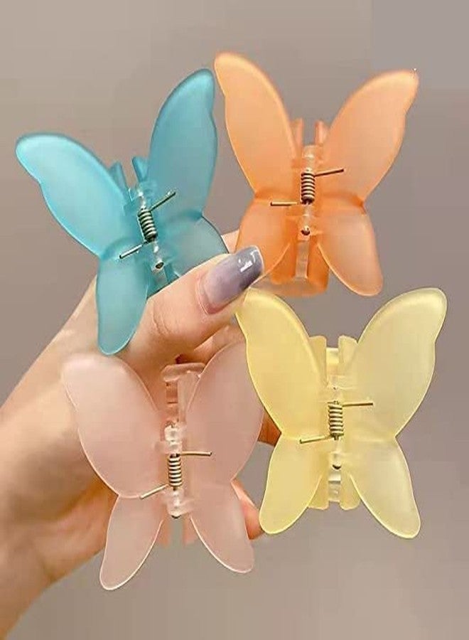 Mluffy Clear Crystal Frosted Effects Claws Clips Thick and Medium Non-Slip Butterfly Jaw Transparent Clips for Girl's (Multicolor) (Pack Of 4) - Image 1