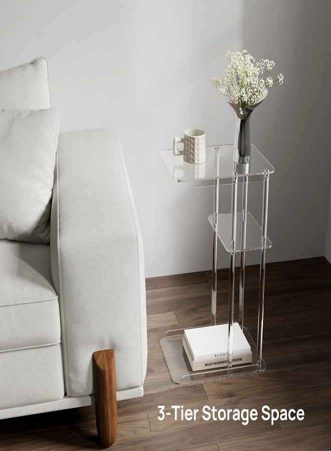 HMYHUM Clear Acrylic Side Table, C Shaped End Table for Sofa, Small Snack Tables for Living Room, Bedroom, Bathroom, 3 Tiers - Image 5