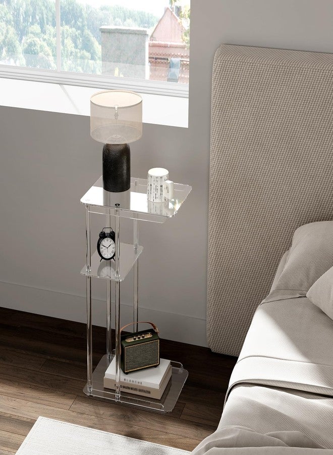 HMYHUM Clear Acrylic Side Table, C Shaped End Table for Sofa, Small Snack Tables for Living Room, Bedroom, Bathroom, 3 Tiers - Image 2