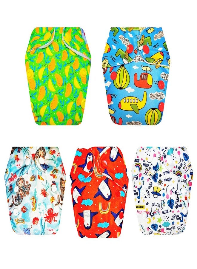 حفاضات قماشية فاخرة من دمبلدو للأطفال حديثي الولادة مع ماصة مدمجة (عبوة من 5) | ناعمة ولطيفة | تسمح بمرور الهواء | سريعة الجفاف | مثالية لفصل الصيف الهندي | من 0 إلى 4 أشهر | للجنسين - Image 1