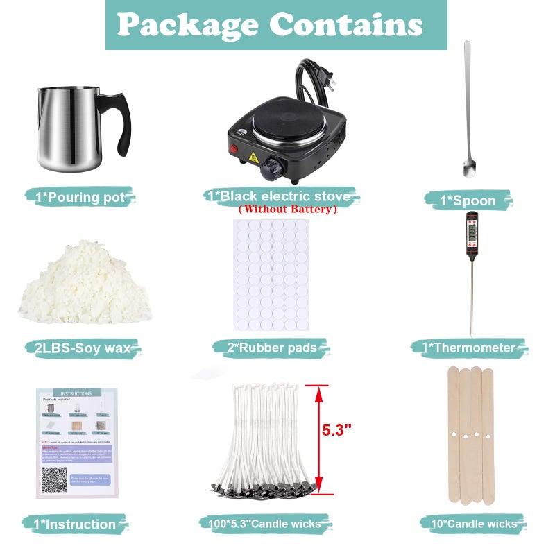 Haccah Soy Wax Candle Making Kit Supplies With Wax Melter, Natural Candle Wax For Candle Making, DIY Art&Crafts Kit for Adults,Beginner, Including 2lbs Soy Wax Flakes, Electric Stove,CandleWick,Melting Pot - Image 2