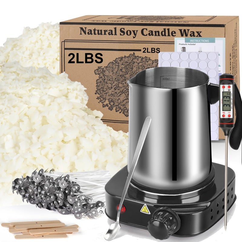 Haccah Soy Wax Candle Making Kit Supplies With Wax Melter, Natural Candle Wax For Candle Making, DIY Art&Crafts Kit for Adults,Beginner, Including 2lbs Soy Wax Flakes, Electric Stove,CandleWick,Melting Pot - Image 1