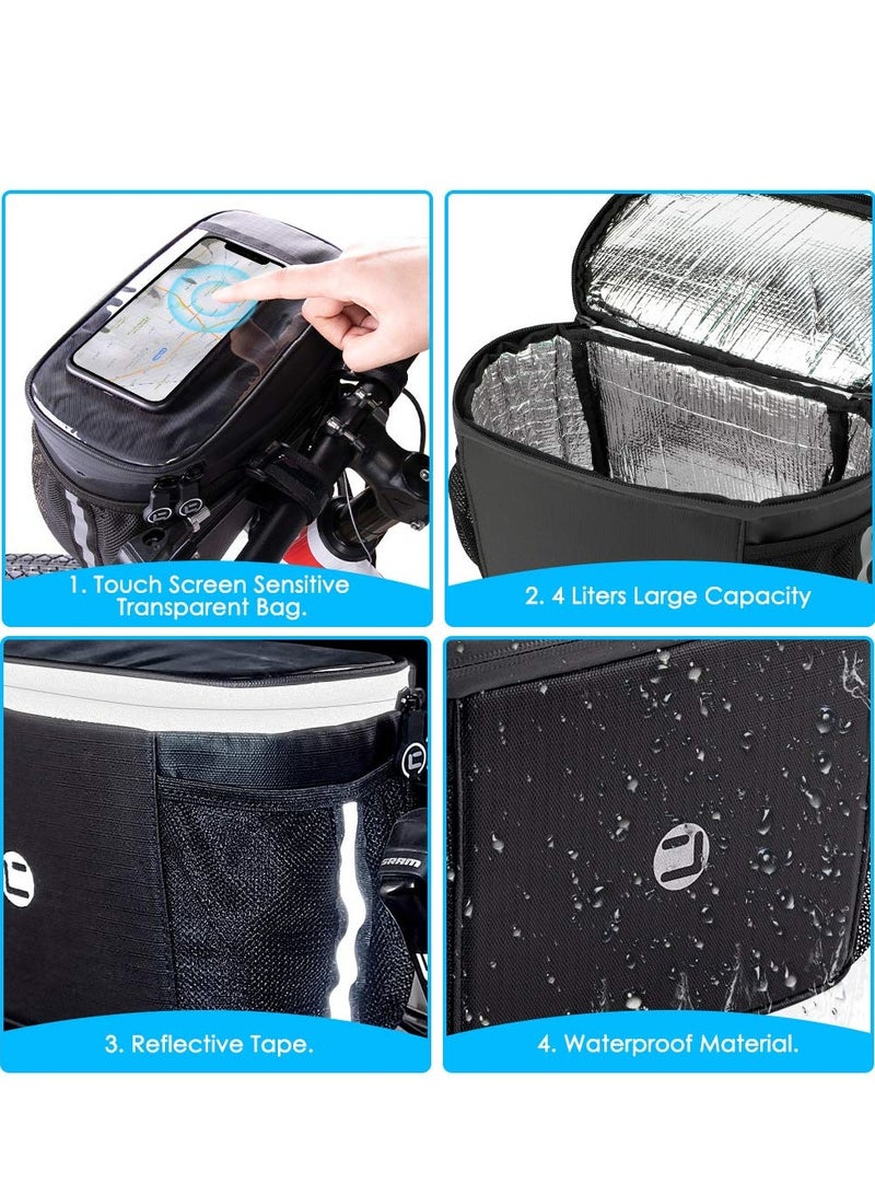 SYOSI Bike Handlebar Bag, Bike Insulated Bag, Bike Front Phone Bag Cooler Storage Pouch, Bike Basket with TPU Touch Screen Insulation Bicycle Frame Bag Strap on Cycling Accessories  - Image 5