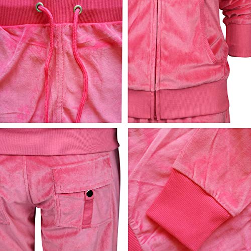 Facitisu Women's 2 Piece Outfits Velvet Zip Hoodie Sweatshirt & Sweatpants Sweatsuits and Velour Tracksuit Sets Jogging Suit Medium Coral - Image 5