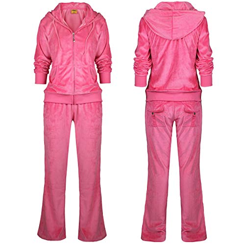Facitisu Women's 2 Piece Outfits Velvet Zip Hoodie Sweatshirt & Sweatpants Sweatsuits and Velour Tracksuit Sets Jogging Suit Medium Coral - Image 4