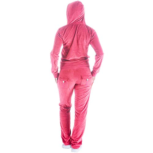 Facitisu Women's 2 Piece Outfits Velvet Zip Hoodie Sweatshirt & Sweatpants Sweatsuits and Velour Tracksuit Sets Jogging Suit Medium Coral - Image 3