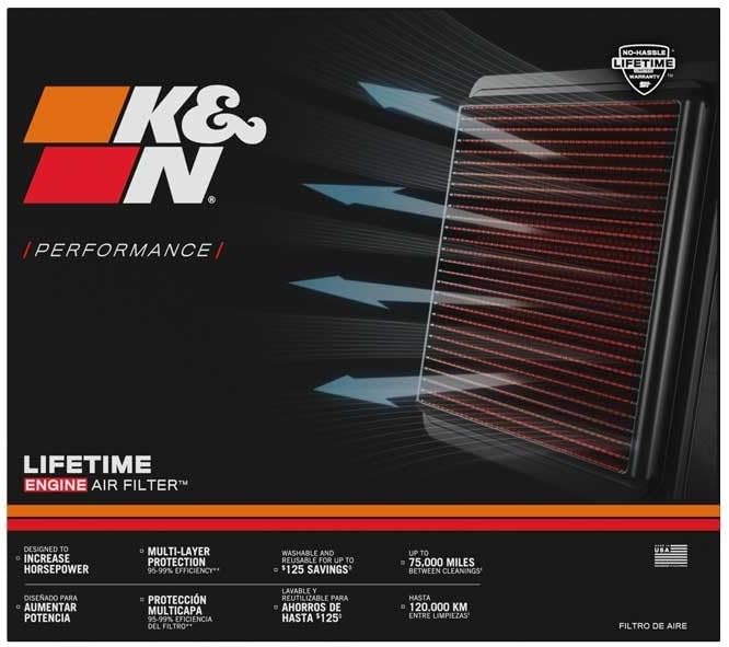 K&N فلتر هواء محرك KN قابل لإعادة الاستخدام ينظف كل 75000 ميل قابل للغسل فلتر هواء سيارة بديل ممتاز يناسب 2018-2020 رينو ميجان IV 1.8L 333152 - Image 3