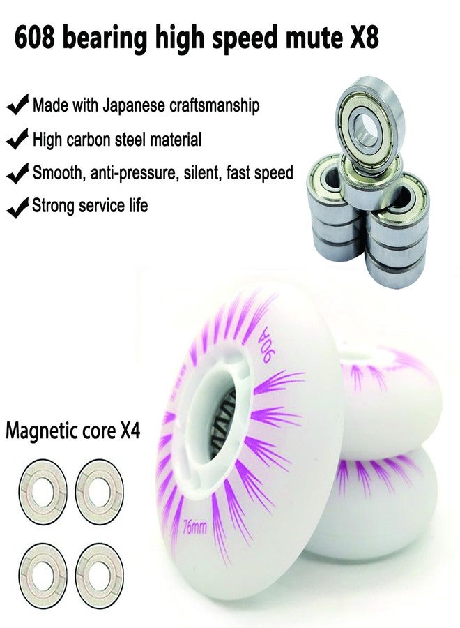 FYANER Light Up Inline Skate Wheels 4 Pack - Luminous Flash Inline Skates Replacement Wheel 76mm(Purple), Universal - Image 3