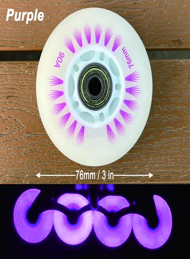 FYANER Light Up Inline Skate Wheels 4 Pack - Luminous Flash Inline Skates Replacement Wheel 76mm(Purple), Universal - Image 2