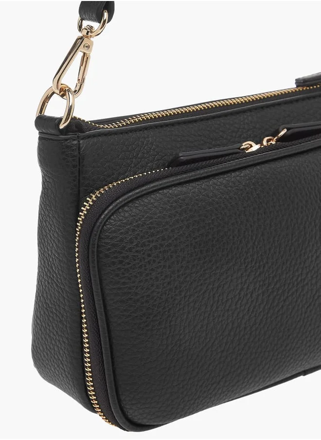 سيليست Womens Textured Shoulder Bag With Detachable Strap And Zip Closure