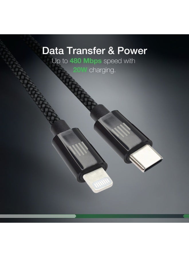 DVICED USB-C to lightning Charging & Data transfer 0.25m nylon cable  - Black - Image 5