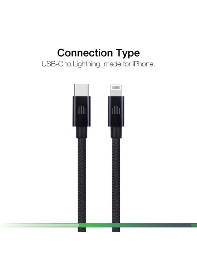 DVICED USB-C to lightning Charging & Data transfer 0.25m nylon cable  - Black - Image 2
