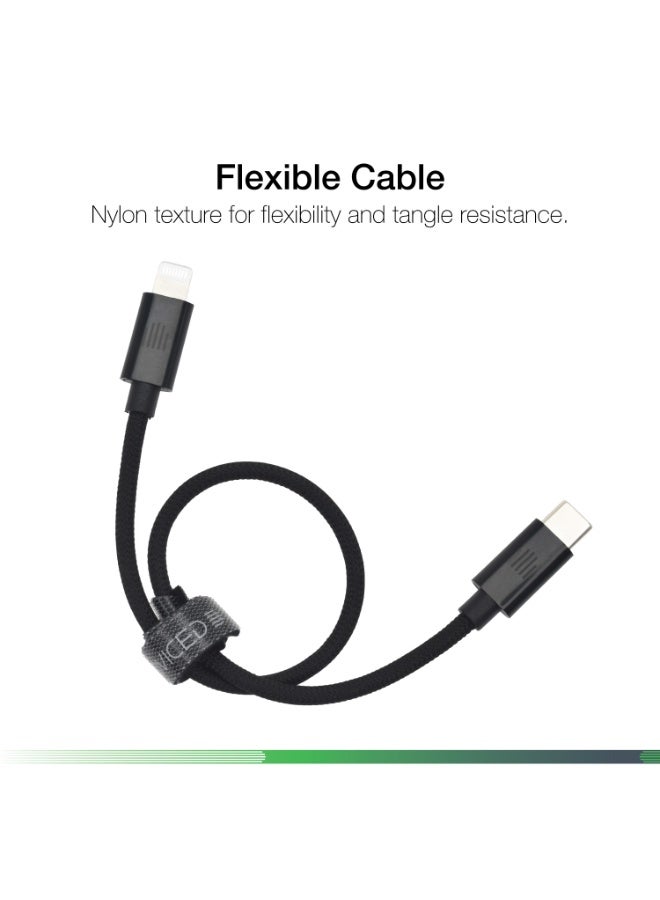 DVICED USB-C to lightning Charging & Data transfer 0.25m nylon cable  - Black - Image 4