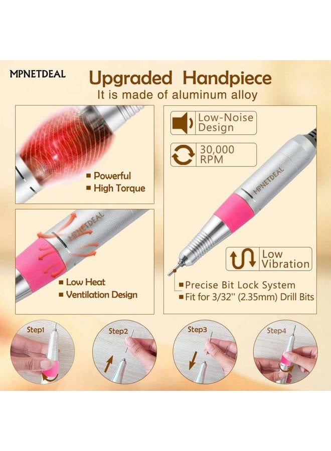 MPNETDEAL (Pink) - 30000RPM Electric Nail Drill File Professional Grinder Tools for Acrylics, Gels, Natural Nails with Foot Pedal ideal for Hands and Feet At Home use Nail Salon (Pink) - Image 4