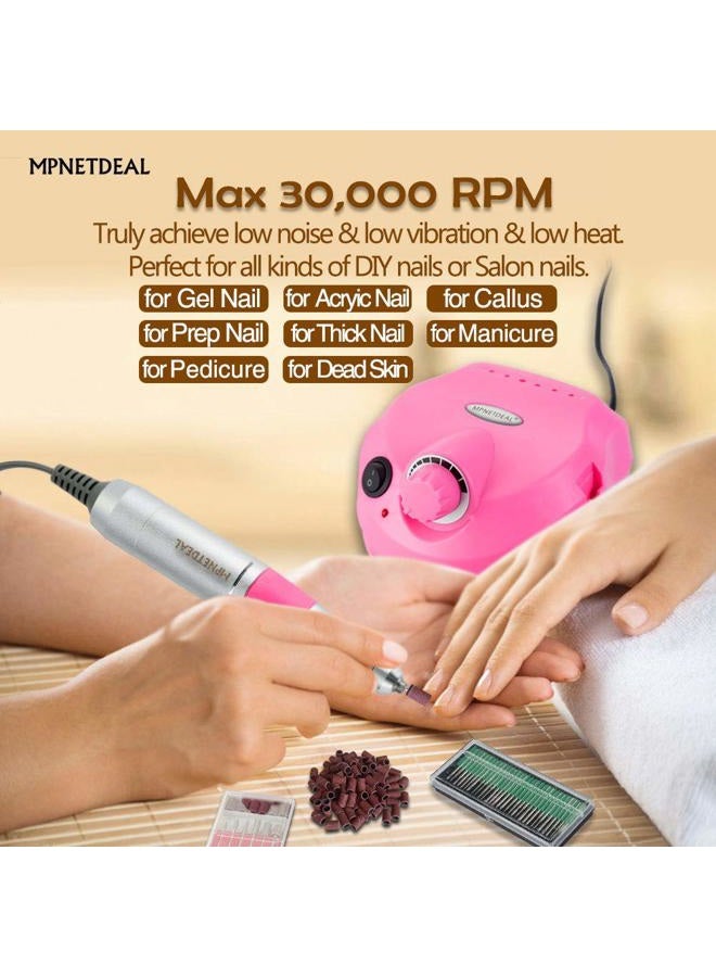 MPNETDEAL (Pink) - 30000RPM Electric Nail Drill File Professional Grinder Tools for Acrylics, Gels, Natural Nails with Foot Pedal ideal for Hands and Feet At Home use Nail Salon (Pink) - Image 2