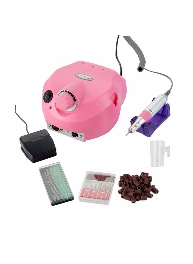 MPNETDEAL (Pink) - 30000RPM Electric Nail Drill File Professional Grinder Tools for Acrylics, Gels, Natural Nails with Foot Pedal ideal for Hands and Feet At Home use Nail Salon (Pink) - Image 1