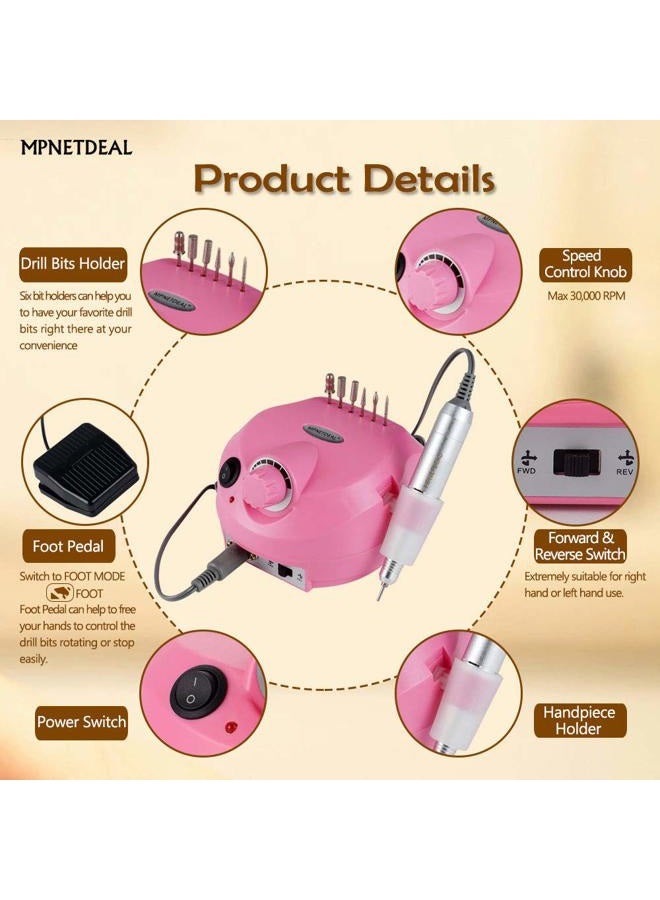 MPNETDEAL (Pink) - 30000RPM Electric Nail Drill File Professional Grinder Tools for Acrylics, Gels, Natural Nails with Foot Pedal ideal for Hands and Feet At Home use Nail Salon (Pink) - Image 3
