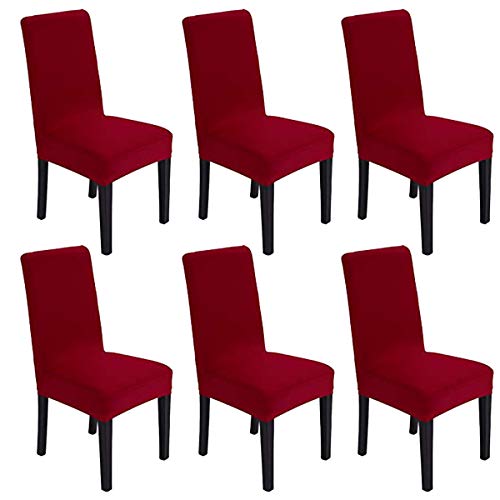 SheYang Spandex Fabric Stretch Removable Washable Dining Room Chair Cover Protector Seat Slipcovers(Wine red,6) - Image 1