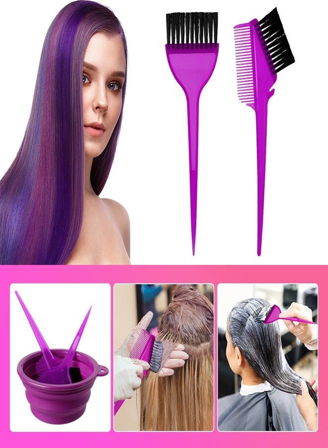 MOONMINI Hair Dye Color Brush and Bowl Set, Color Bowl Brushes Tool Mixing Bowl Kit Tint Comb for Hair Tint Dying Coloring Applicator (Purple) - Image 2