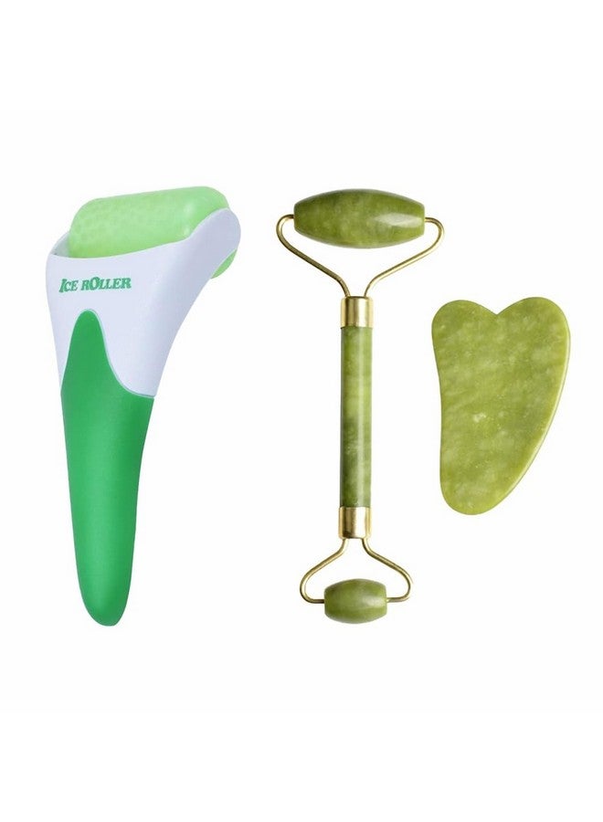 Ice Roller for Face & Eye Puffiness, Large Cool Facial Ice Rollers for Face With Natural Jade Stone Roller With Gua sha Tool Pack of 2 - Image 1