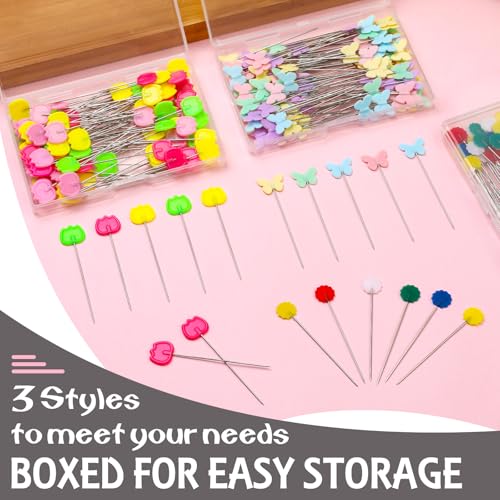 Fteven 300PCS Flat Head Straight Pins Kits, Head Sewing Pins Quilting Pins, Flower Head Sewing Pins for Fabric with Storage Boxes for Sewing DIY Projects, Dressmaker Decoration - Image 3