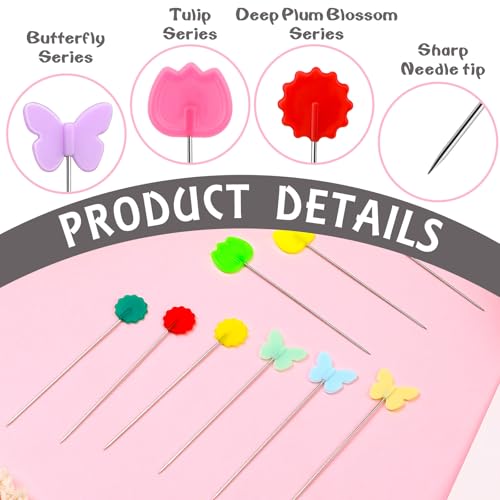Fteven 300PCS Flat Head Straight Pins Kits, Head Sewing Pins Quilting Pins, Flower Head Sewing Pins for Fabric with Storage Boxes for Sewing DIY Projects, Dressmaker Decoration - Image 5