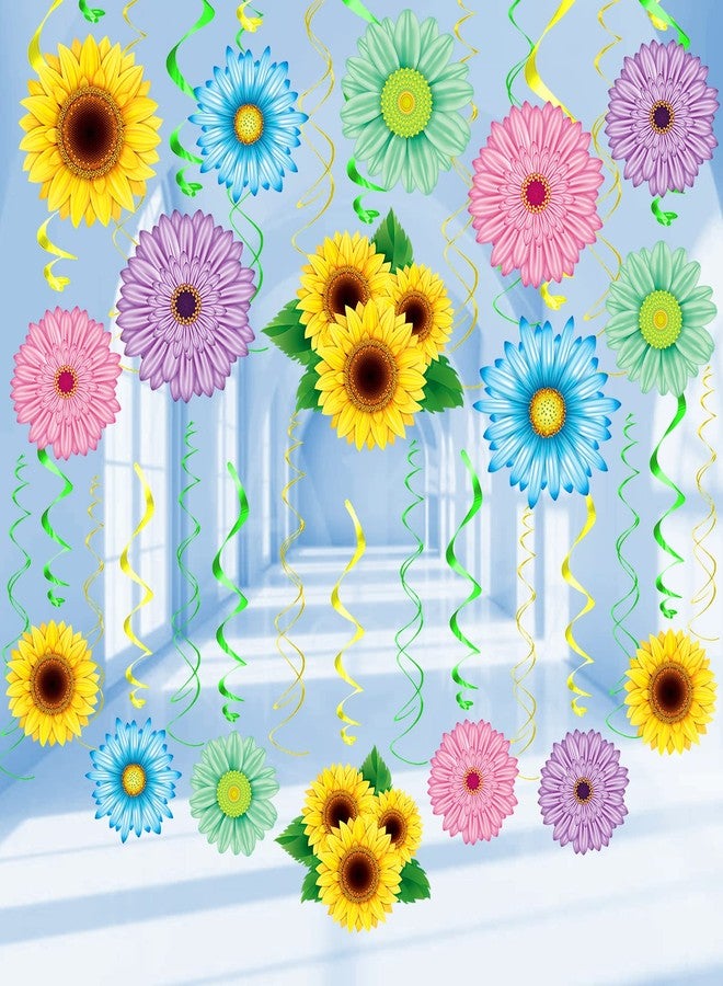 KALEFO 30PCS Spring Summer Hanging Decorations Set Sun Flowers Autumn Daisy Fairy Birthday Party Decor Mothers Day Easter Daisies Ceiling Home Decor Swirls Classroom Baby Shower - Image 2