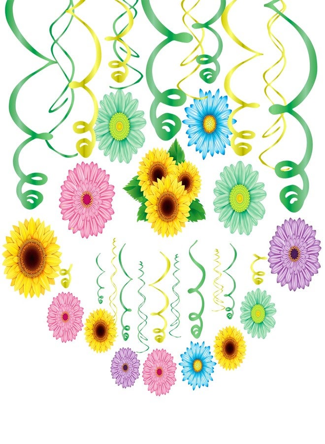 KALEFO 30PCS Spring Summer Hanging Decorations Set Sun Flowers Autumn Daisy Fairy Birthday Party Decor Mothers Day Easter Daisies Ceiling Home Decor Swirls Classroom Baby Shower - Image 1