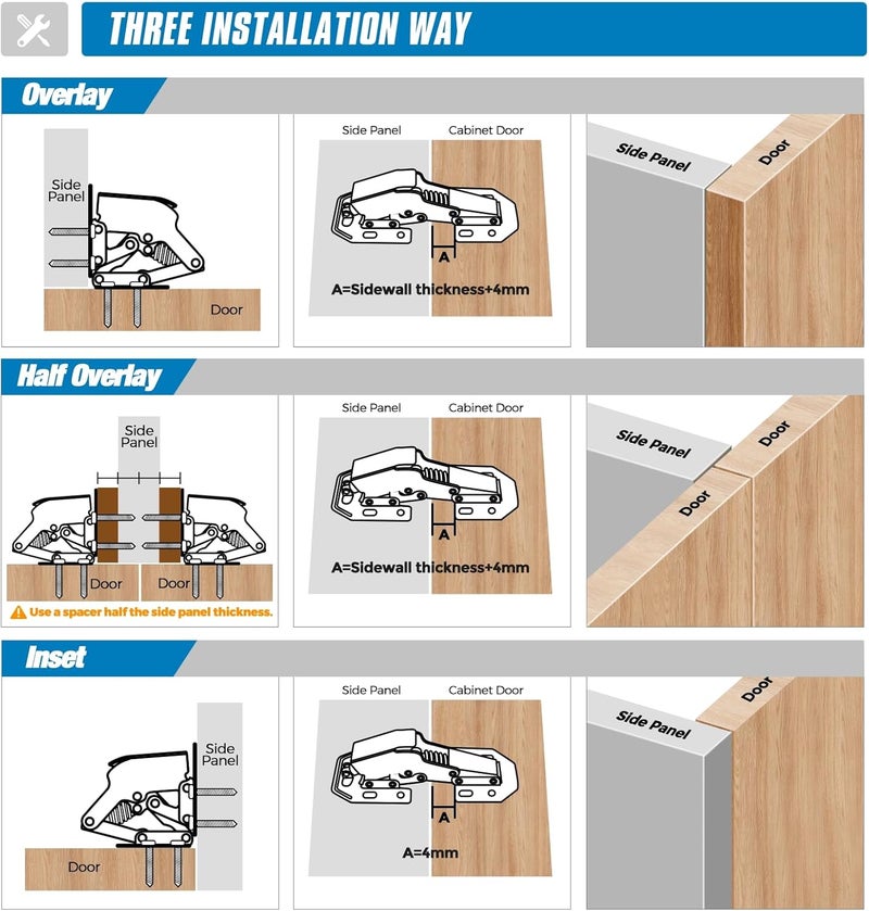 Ravinte 4 Pack Soft Close Hidden Hinges Surface Mount Kitchen Cabinet Hinges, No Pre-drilled Heavy Duty for Kitchen Cabinet Cupboard Door - Image 5