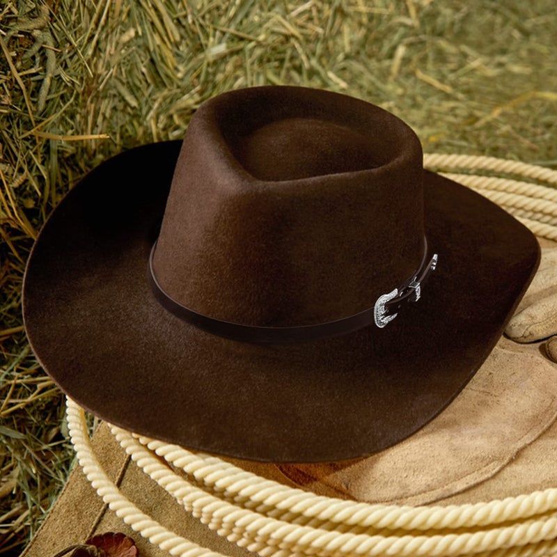 RainFlowwer Leather Cowboy Hat Bands for Men Women Western/Fedora/Panama Hat Belts Cowgirl Hatbands Cowboy Supply Hand Made Replacement Dark Brown - Image 2