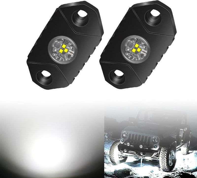 4WDKING أبيض LED أضواء الصخور، 2 وحدة IP68 مقاومة للماء تحت الهيكل أضواء توهج المسار، مصباح LED نيون للشاحنات، جيب، الطرق الوعرة، الشاحنات، السيارات، القوارب، ATV، SUV، الدراجات النارية - Image 1