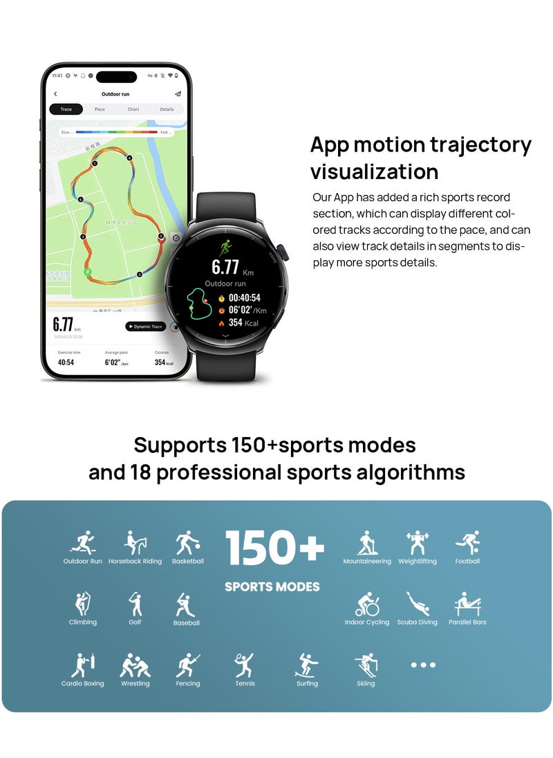 Mibro Lite 3 Pro ساعة ذكية 1.32 بوصة شاشة AMOLED 10 محاور مستشعر حركة بلوتوث اتصال GPS 150+ أوضاع رياضية 5ATM مقاومة للماء مراقبة معدل ضربات القلب 15 يومًا عمر البطارية ساعة ذكية(فضي)
