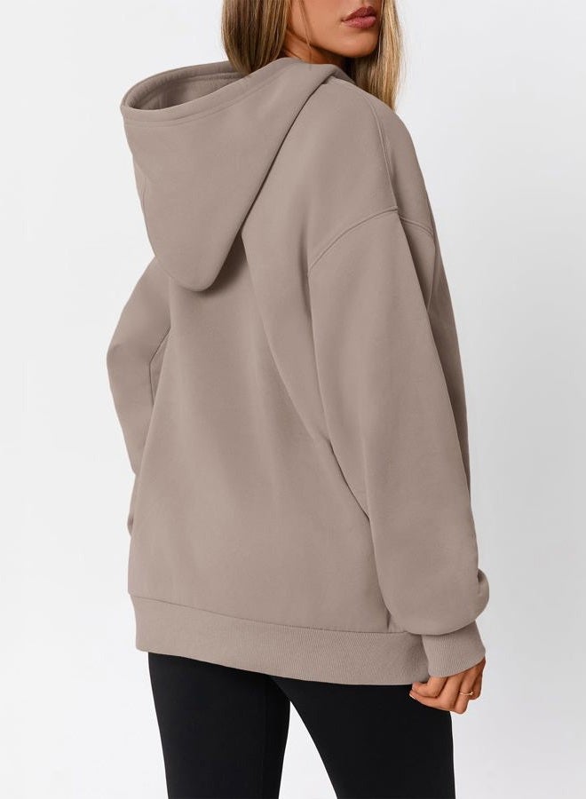 WYNNQUE Hoodies for Women Oversized Sweatshirts Fall Fashion Outfits 2025 Casual Sweaters Tops Fleece Workout Winter Clothes, Coffeegrey, XL - Image 4