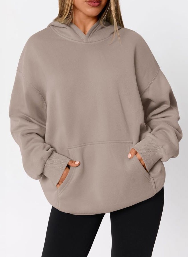 WYNNQUE Hoodies for Women Oversized Sweatshirts Fall Fashion Outfits 2025 Casual Sweaters Tops Fleece Workout Winter Clothes, Coffeegrey, XL - Image 3