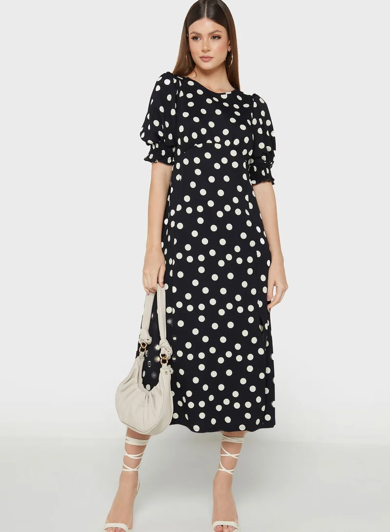 Wallis Petite Puff Sleeve Printed Dress