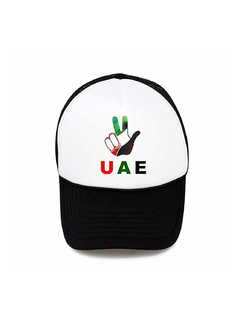 UAE Celebrating National Day 5 panel truckers cap in polyester with adjustment plastic snap closure | Mesh Baseball Cap|Outdoor Fishing Hat | for Men and Women - Image 1