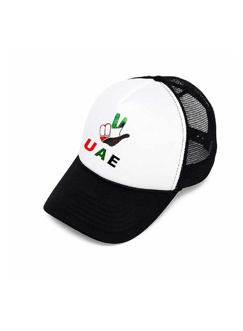 UAE Celebrating National Day 5 panel truckers cap in polyester with adjustment plastic snap closure | Mesh Baseball Cap|Outdoor Fishing Hat | for Men and Women - Image 2